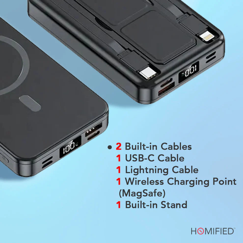 Homified Power Bank 10000 mAh with in-built cables (compatible with iOS and android)