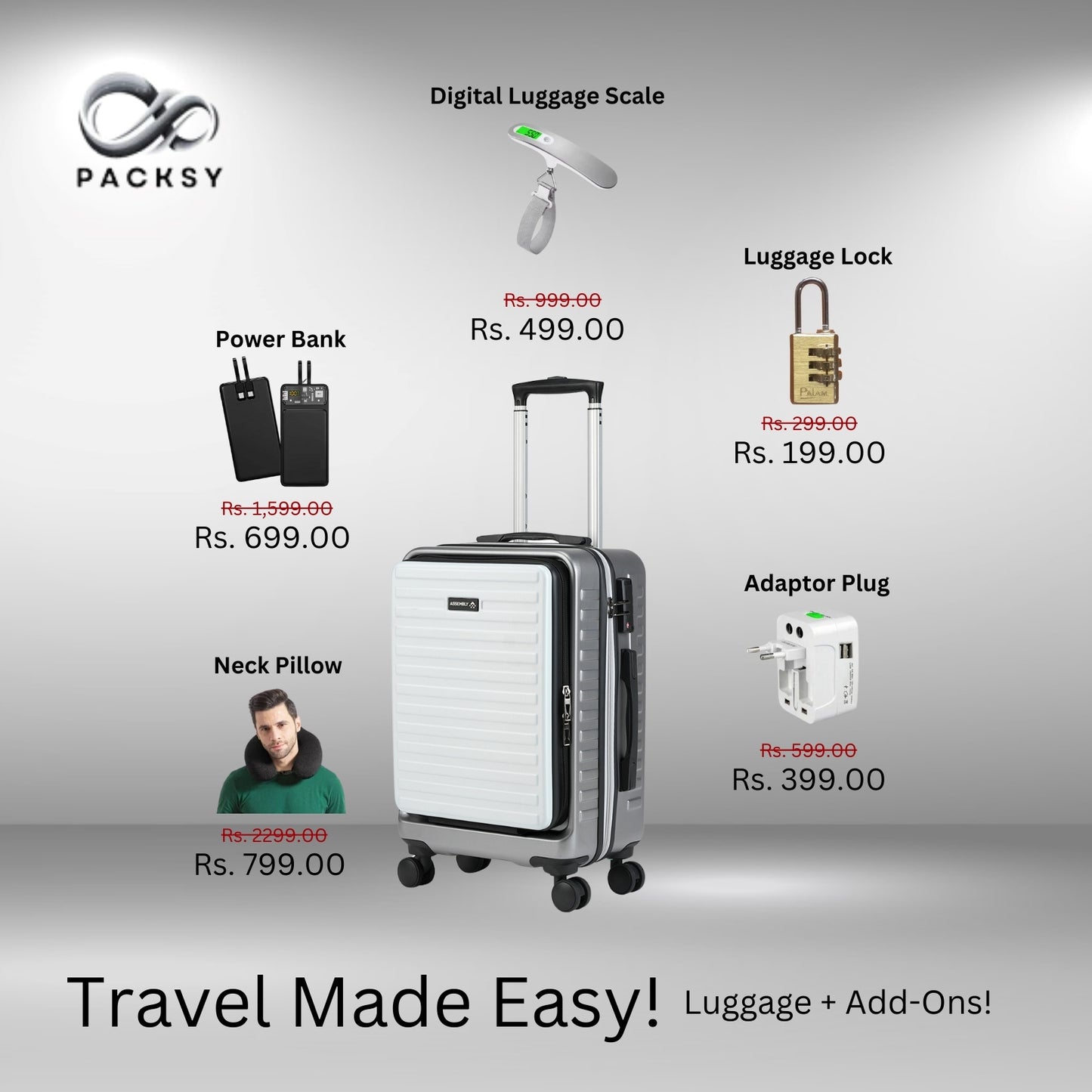 StarkPro | Grey/White | Cabin Hard Luggage