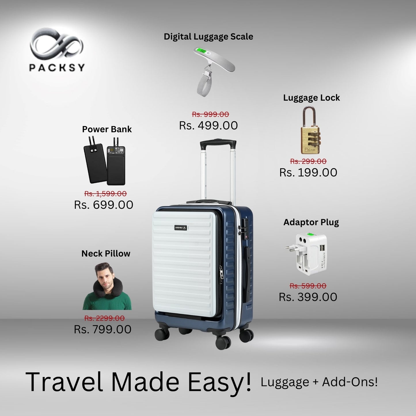StarkPro | Blue/White | Cabin Hard Luggage