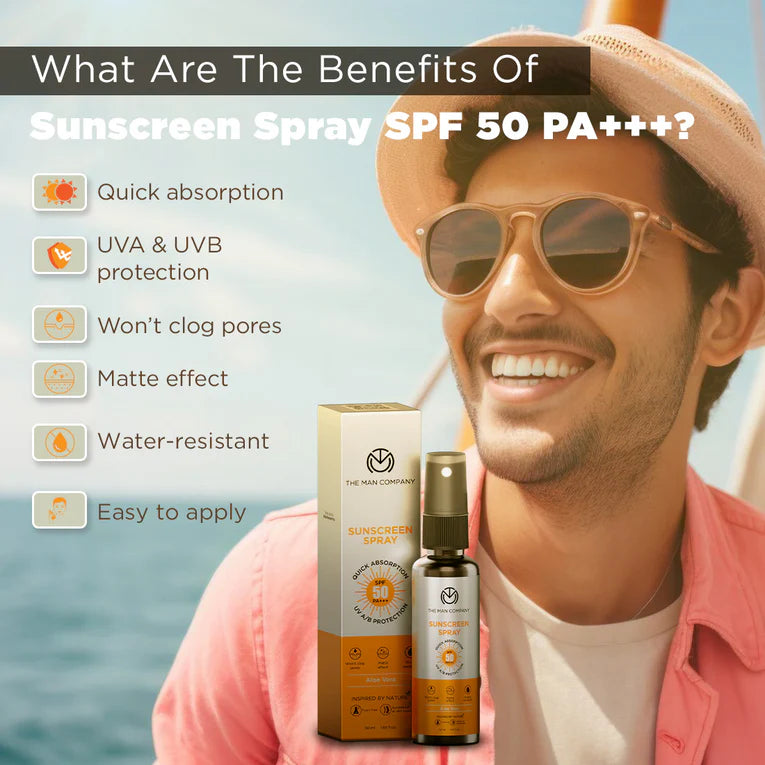 The Man Company Sunscreen Spray SPF 50 PA+++ | Easy To Apply | UVA & UVB Protection | Water Resistant | Non-Sticky & Oil-Free